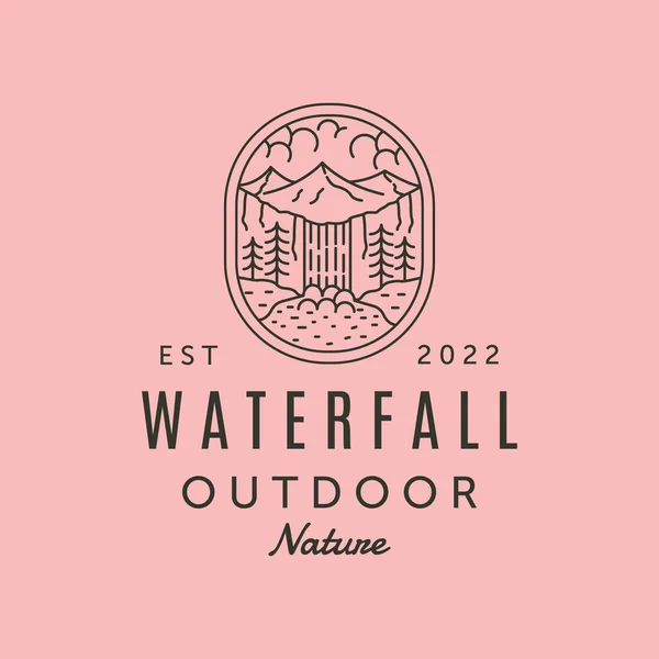 Waterfall Outdoor Nature Line Art Logo Vector Symbol Illustration Design — Stock Vector