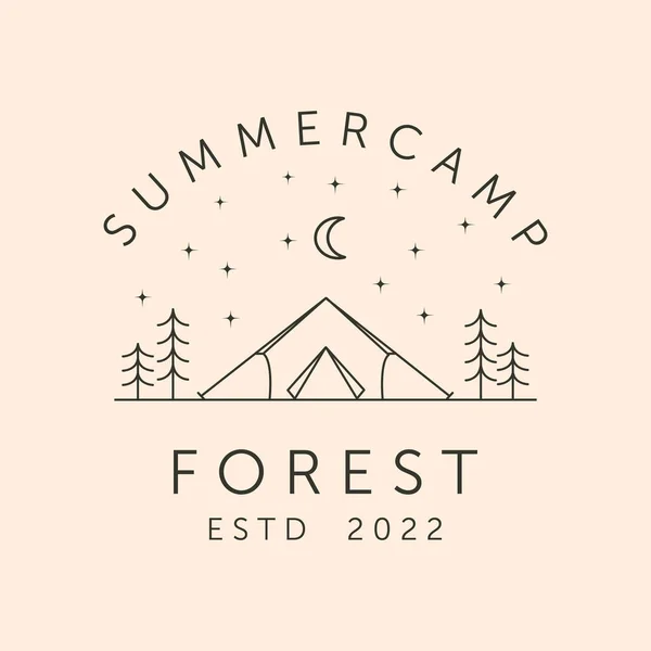 Orman hattında yaz kampı. Sanat logosu sembolü çizim tasarımı.