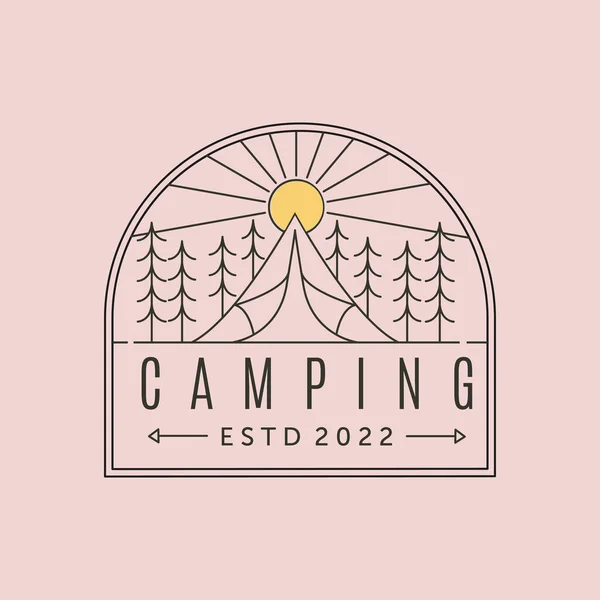 Camping Sunburst Line Art Logo Vector Symbol Illustration Design — Stock Vector