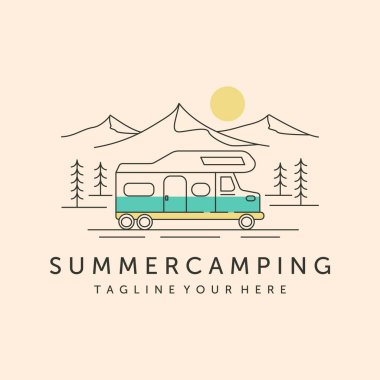 Yaz kampı ve dağ hattı sanat logosu sembolü çizim tasarımı