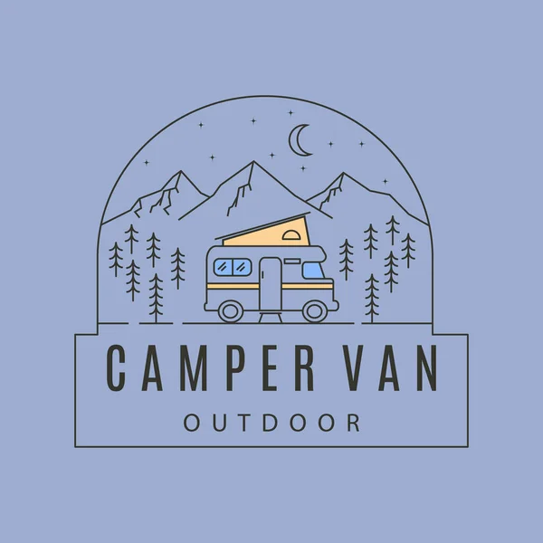 Camper Van Outdoor Line Art Logo Vector Symbol Illustration Design — Stock Vector