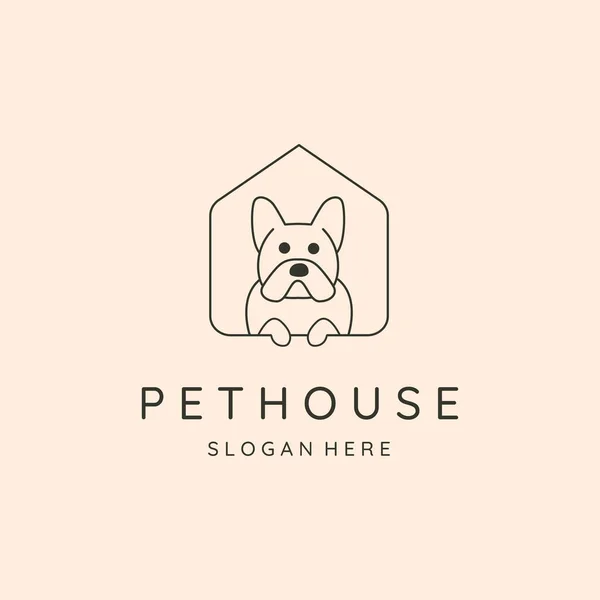 Dog Home Pet House Çizgisi Sanat Logosu Vektör Illüstrasyon Tasarımı — Stok Vektör
