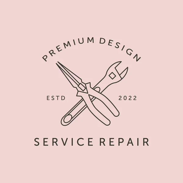 servis onarım anahtarı ve pense çizgisi sanat logosu vektör çizimi illüstrasyon tasarımı