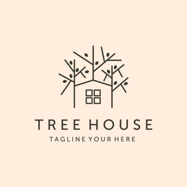 ağaç ev simgesi çizgisi sanat logosu vektör çizimi illüstrasyon tasarımı