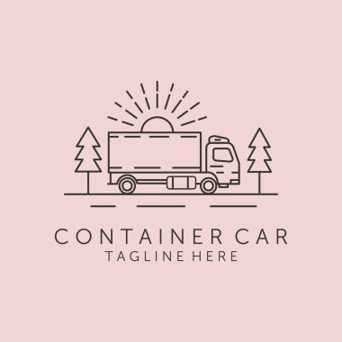 konteyner vagonu ve güneş patlaması çizgisi logo vektör sembolü çizimi tasarımı