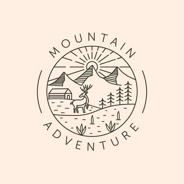 Mountain Adventure Line Art Logo Vector Symbol Illustration Design — Stock Vector