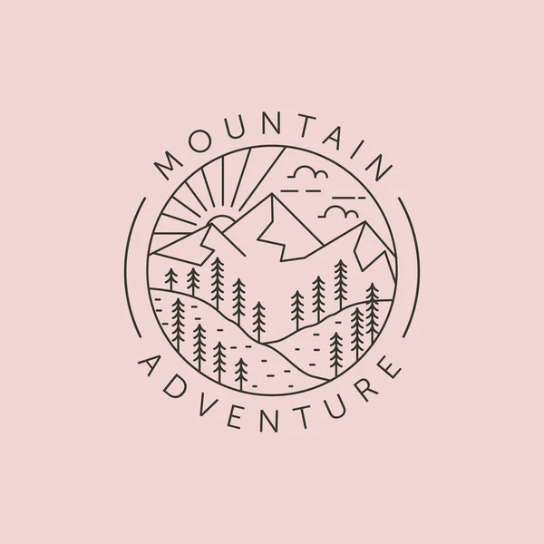 山地冒险和日落线标志矢量符号设计 — 图库矢量图片