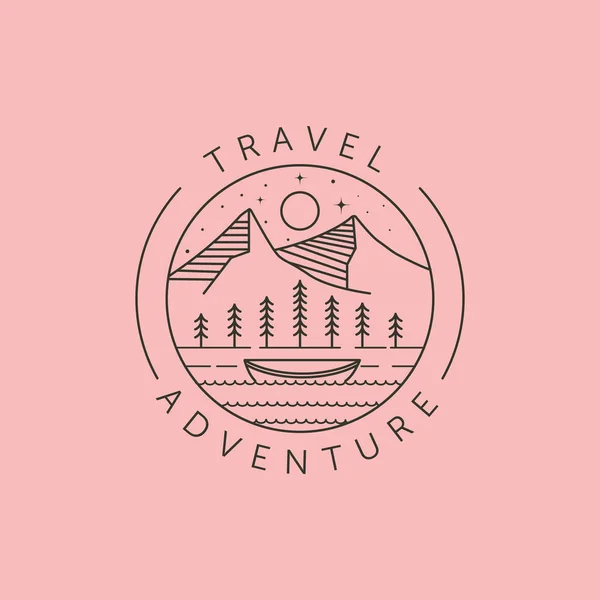 旅游探险和独木舟线艺术标志矢量符号设计 — 图库矢量图片