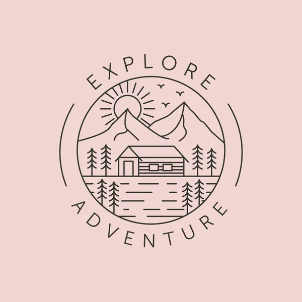 探险和小木屋线艺术标志矢量符号设计 — 图库矢量图片