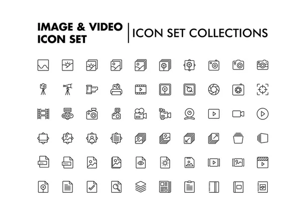 Image Video Line Icon Set Vector Collections White Background — Stock Vector