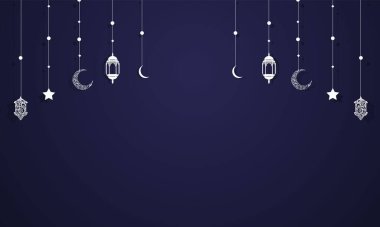 Yıldızlı ve ay süslü koyu mor bir arkaplan. Ramazan Kareem, Bayram, İslami Yeni Yıl ve daha fazlası gibi İslami selamlar için harika.