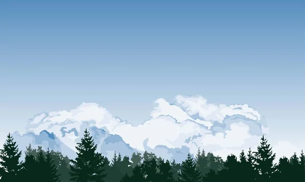 Wolkenlandschaft Mit Tannen Und Klarem Blauen Himmel — Stockvektor