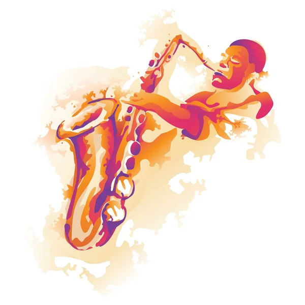 Акварельная Иллюстрация Человека Играющего Саксофоне — стоковый вектор