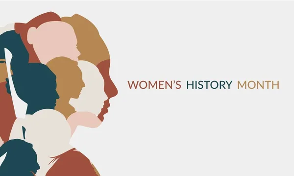 女子历史月旗 色泽柔和 多族裔妇女面临的轮廓 — 图库矢量图片
