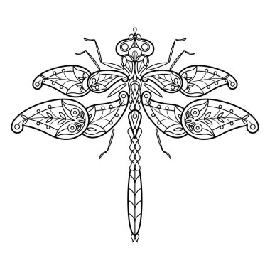 El yapımı mandala yusufçuk süsü. Renklendirme sayfası, yazdırma tasarımı, vs..