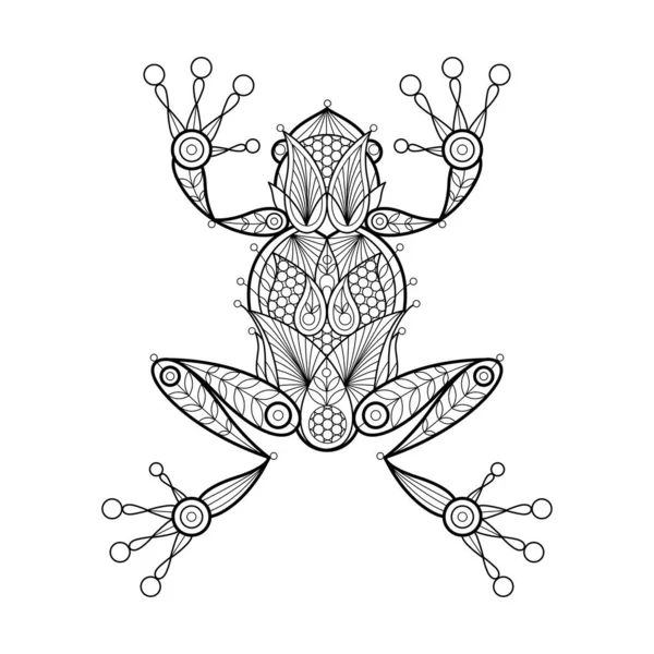 Ornement Décoratif Mandala Grenouille Dessiné Main Pour Colorier Imprimer Etc — Image vectorielle