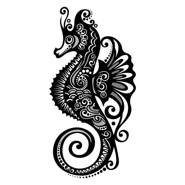 Handgezeichnetes Mandala Seepferdchen Dekoratives Ornament Für Malvorlagen Druckdesign Usw — Stockvektor
