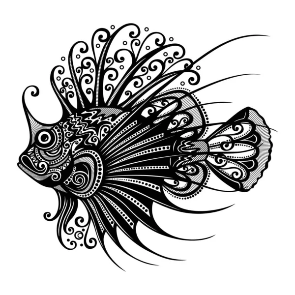 Handgezeichnet Mandala Fisch Dekorative Verzierung Für Malvorlagen Druckdesign Usw — Stockvektor