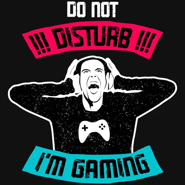 Disturb Gaming Typography Shouting Guy Illustration Custom Gamer Print Hoodie — Stock Vector