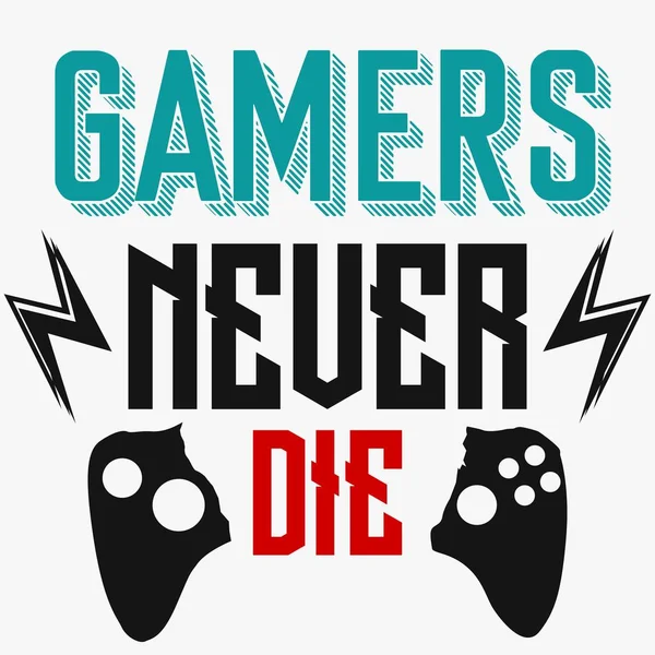 Gamers Never Die Typography Custom Gamer Print Hoodie Shirt Design — ストックベクタ