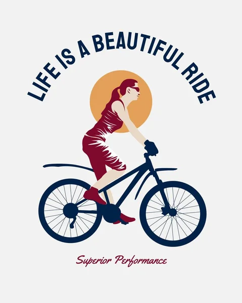Illustration Une Femme Vélo — Image vectorielle