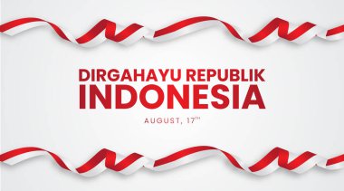 Indonesian Independence Day background with ribbon flag. Vector Illustration