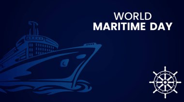 Vector illustration of a ship on a deep blue background, as a banner or template for world maritime day.