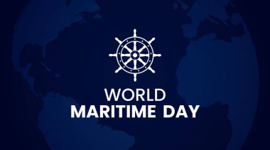 Vector illustration of ship's wheel on a deep blue background, as a banner or template for world maritime day.