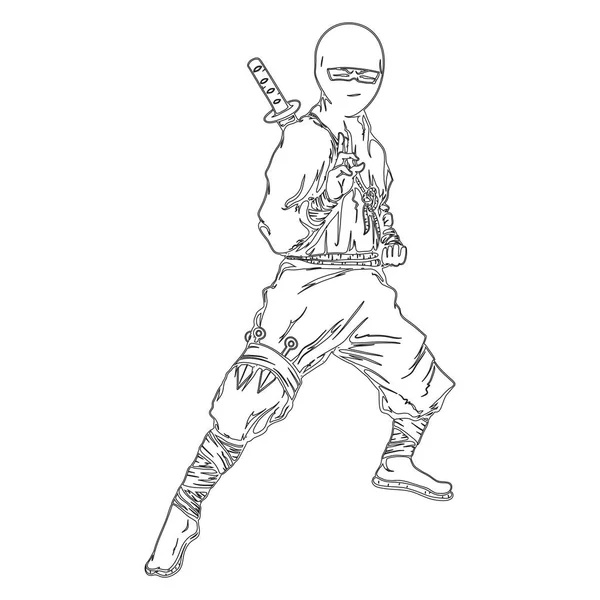 Japán Ninja Rajzfilm Illusztráció Gazdaság Fegyverek Kifestőkönyv — Stock Vector