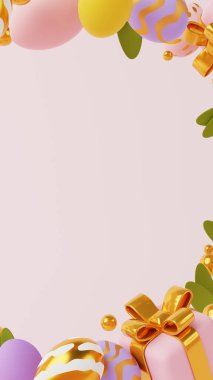 Paskalya tatiliniz kutlu olsun. 3D tanıtım ve Paskalya için alışveriş şablonu..