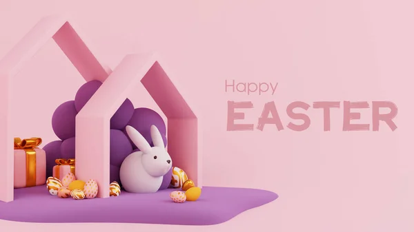 Paskalya tatiliniz kutlu olsun. 3D tanıtım ve Paskalya için alışveriş şablonu..