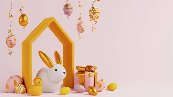 Paskalya tatiliniz kutlu olsun. 3D tanıtım ve Paskalya için alışveriş şablonu..