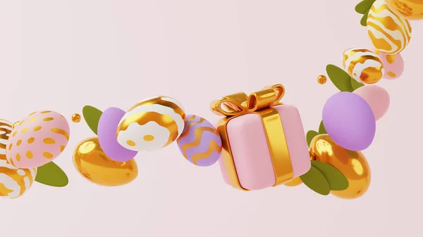 Paskalya tatiliniz kutlu olsun. 3D tanıtım ve Paskalya için alışveriş şablonu..