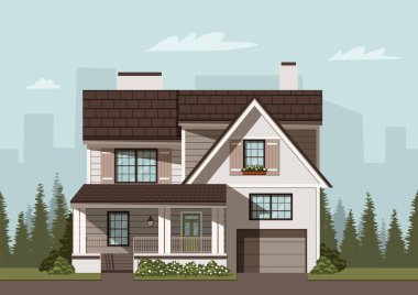 Ormanda modern bir ev. Bir banliyö evinin dışı..