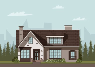 Ormanda modern bir ev. Bir banliyö evinin dışı..