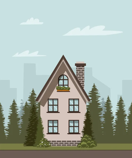 Ormanda modern bir ev. Bir banliyö evinin dışı..