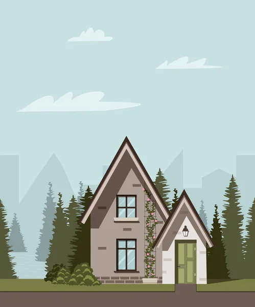 Ormanda modern bir ev. Bir banliyö evinin dışı..