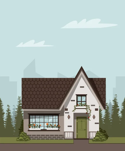 Modern house in the woods.The exterior of a suburban home. — Stock Vector