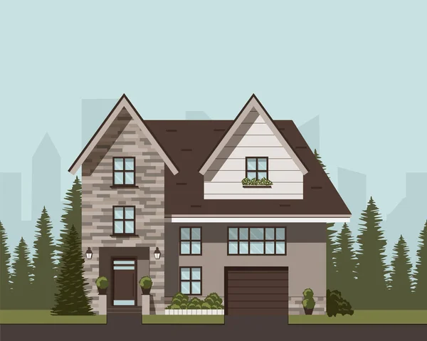 Ormanda modern bir ev. Bir banliyö evinin dışı..