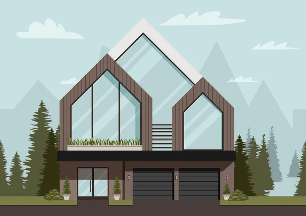 Modern house in the woods.The exterior of a suburban home. — Image vectorielle