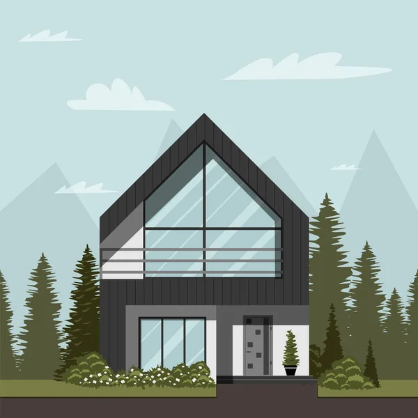 Modern house in the woods.The exterior of a suburban home. — Vetor de Stock
