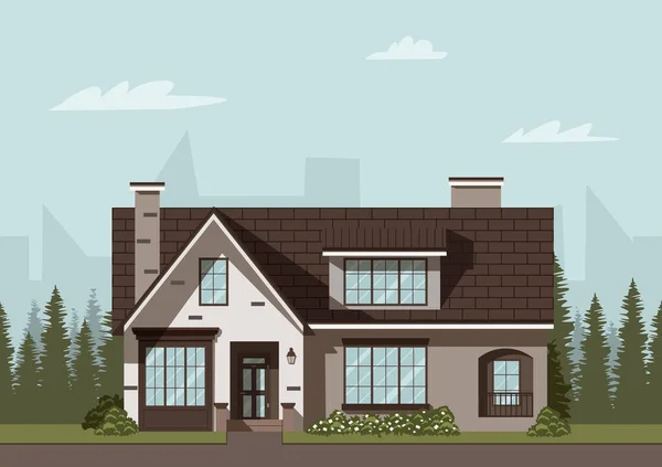 Ormanda modern bir ev. Bir banliyö evinin dışı..