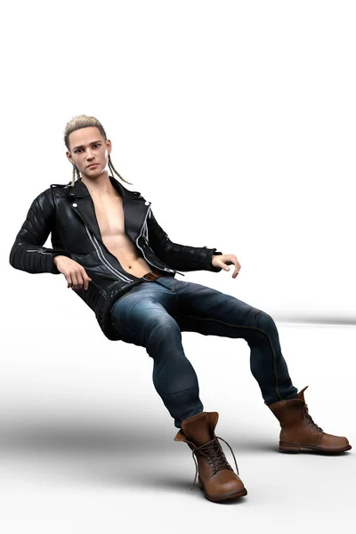Male model leaning sitting back