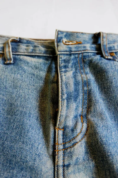 Blue Jeans Zipper White Background — Stock Photo, Image