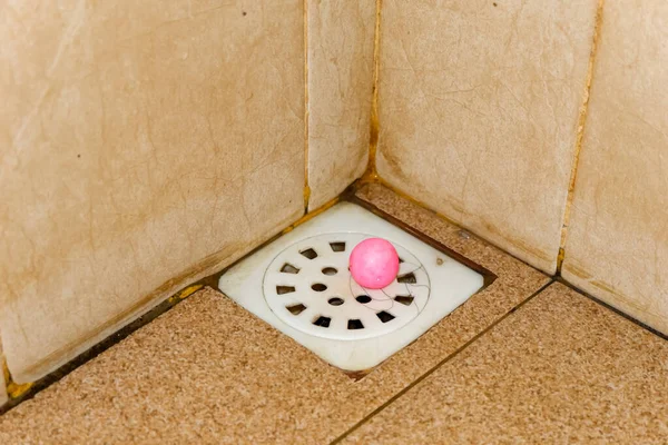 Drain Hole Bathroom Brown Tile Floor — Stock Photo, Image