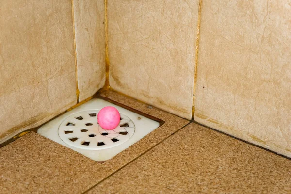 Drain Hole Bathroom Brown Tile Floor — Stock Photo, Image