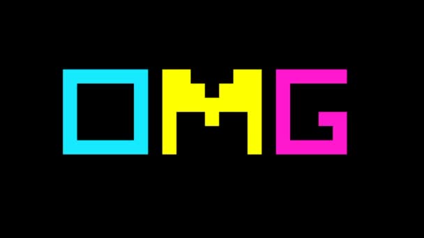 Omg Neon Text Animated Pixels Black Screen Background — Stock Video