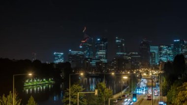 Paris, Fransa - Timelapse - La Defense Business District at Night Viewed from Upbove Paris Buildings