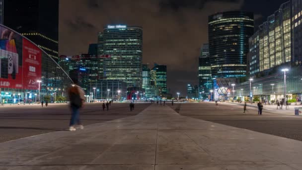 Paris France Timelapse Une Vue Quartier Des Affaires Défense Nuit — Video