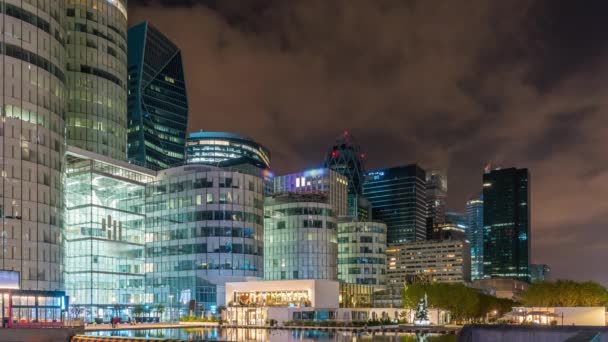 Paris Prancis Timelapse Defense Business District Night Towers Light Reflections — Stok Video